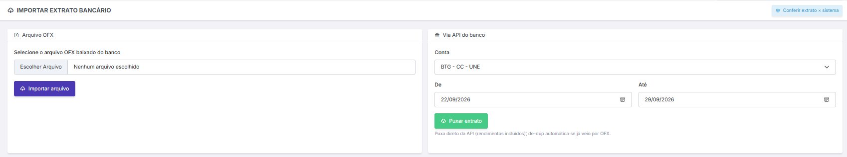 Importação de extrato no Qubex: arquivo OFX ou direto pela API do BTG