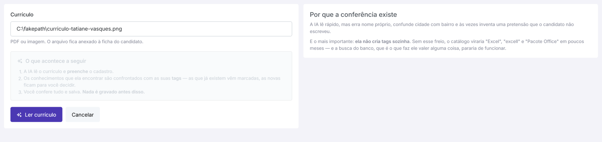a tela de importação, com o resumo do que vai acontecer.